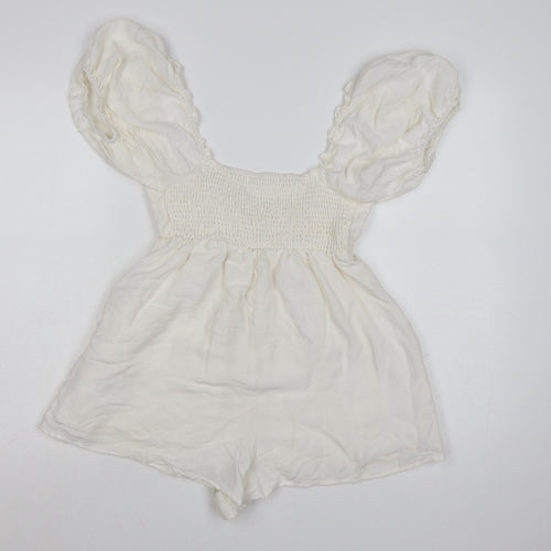 Urban Outfitters Women Ivory Puff Sleeve Playsuit Size S Rayon Blend