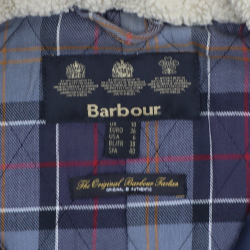 Barbour Women's Black Waxed Parka Coat Size 10 Fur Trim Hood