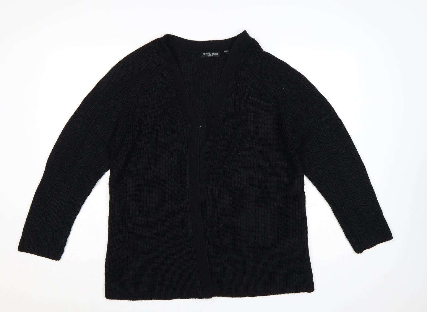Brave Soul Women's Black L Chunky Knit Open Long Sleeve Cardigan