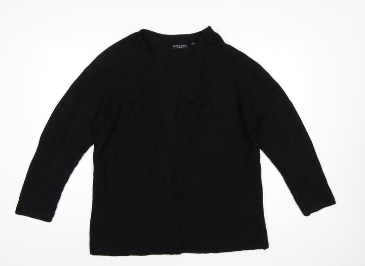Brave Soul Women's Black L Chunky Knit Open Long Sleeve Cardigan