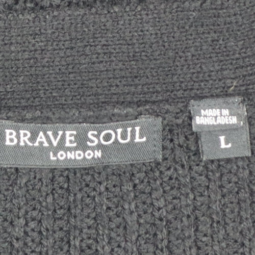 Brave Soul Women's Black L Chunky Knit Open Long Sleeve Cardigan