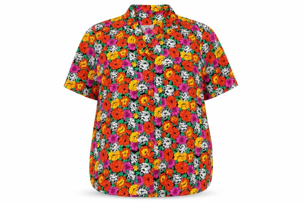 Front view of I. Magnin Women's Multicoloured Floral Button-Up Shirt 14 Plus