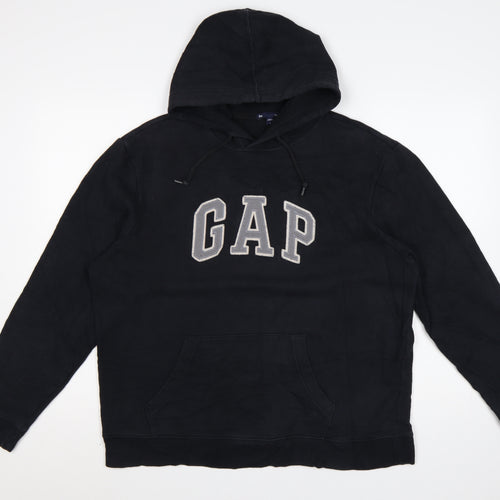 GAP Women Black Large Pullover Hoodie Cotton Blend Logo Design