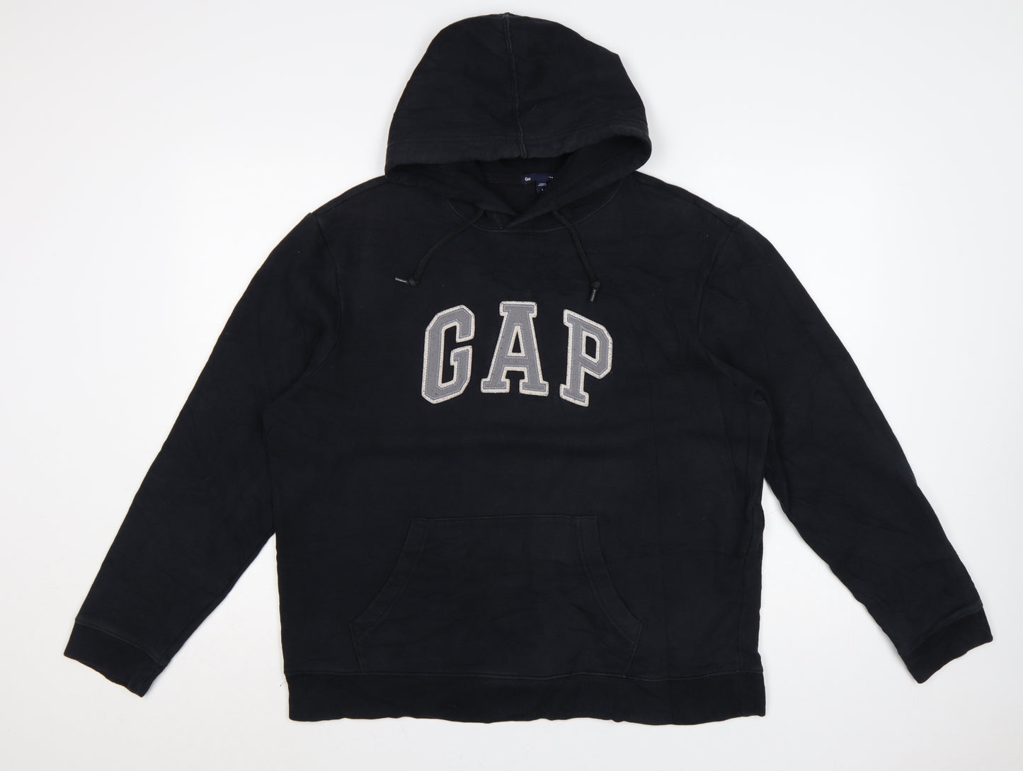 GAP Women Black Large Pullover Hoodie Cotton Blend Logo Design