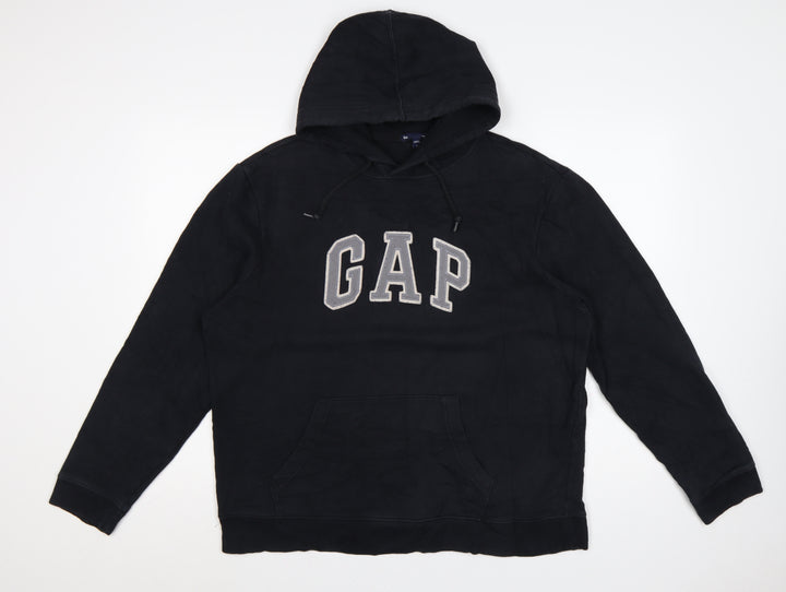 GAP Women Black Large Pullover Hoodie Cotton Blend Logo Design