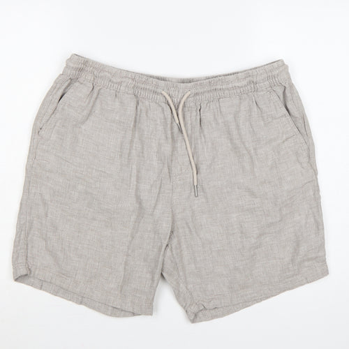 Next Men’s Beige Linen Blend Casual Drawstring Shorts Size L