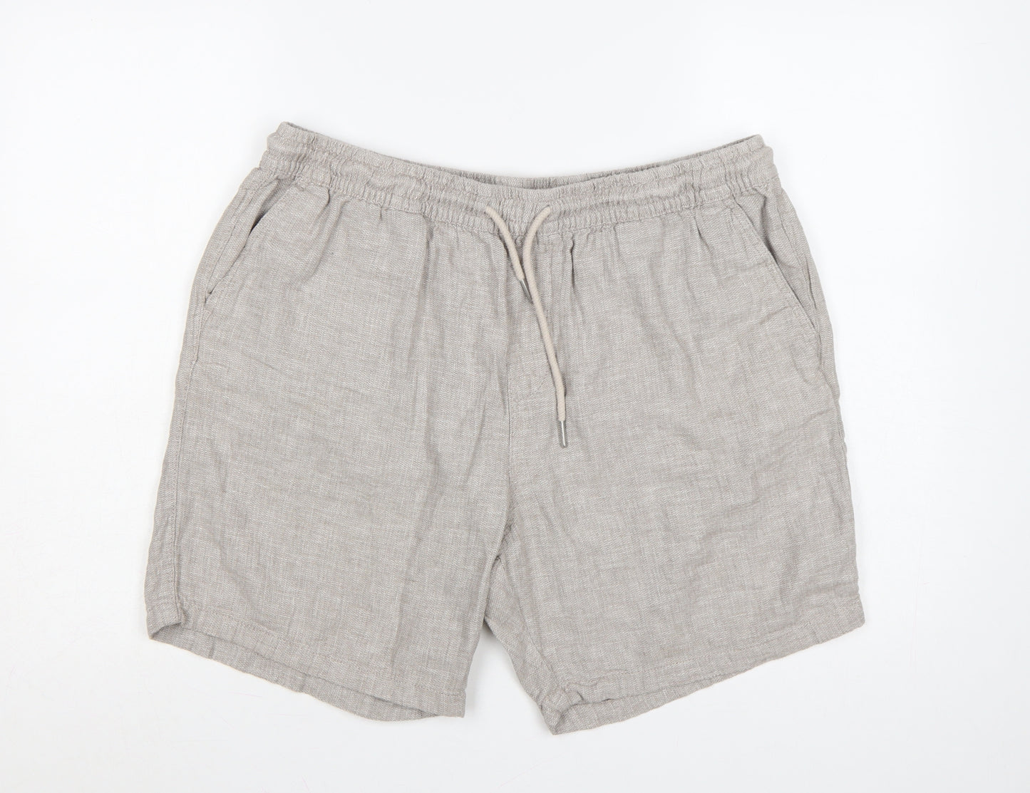 Next Men’s Beige Linen Blend Casual Drawstring Shorts Size L