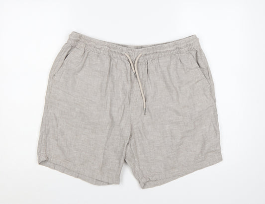 Next Men’s Beige Linen Blend Casual Drawstring Shorts Size L