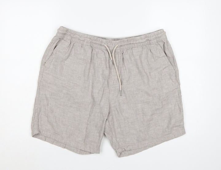 Next Men’s Beige Linen Blend Casual Drawstring Shorts Size L