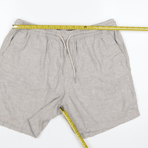 Next Men’s Beige Linen Blend Casual Drawstring Shorts Size L
