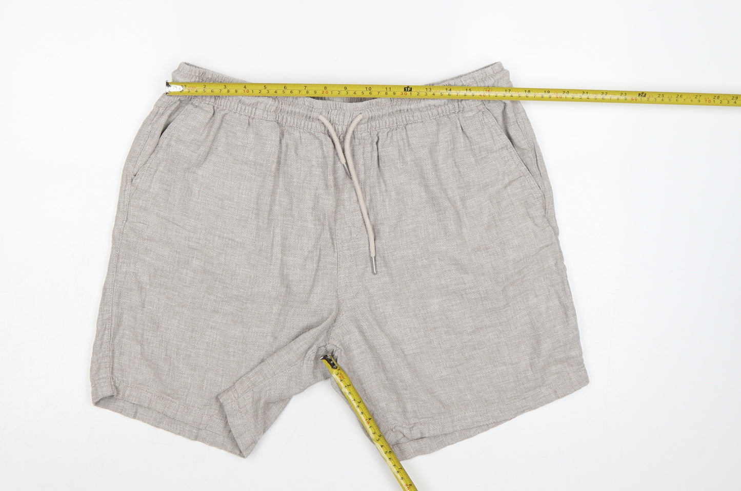 Next Men’s Beige Linen Blend Casual Drawstring Shorts Size L