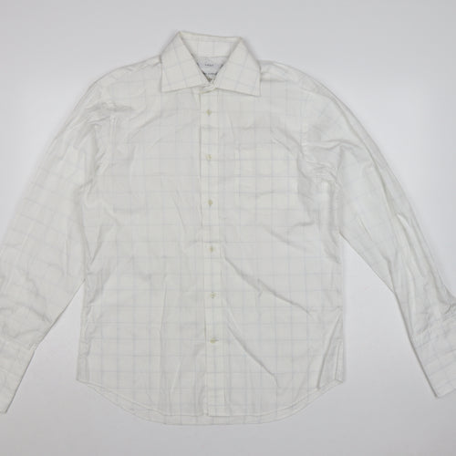 Next Men's White Check Pure Cotton Long Sleeve Button-Up Shirt 15.5in