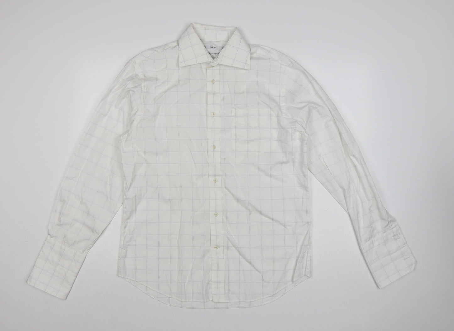Next Men's White Check Pure Cotton Long Sleeve Button-Up Shirt 15.5in