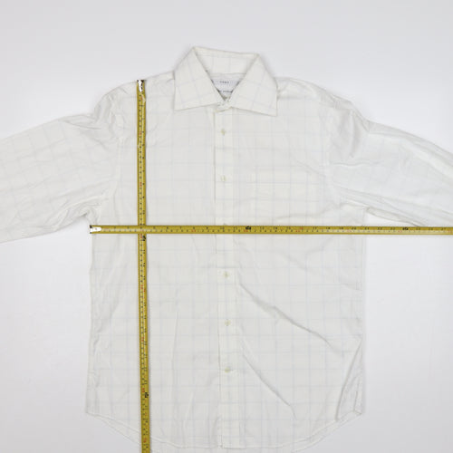 Next Men's White Check Pure Cotton Long Sleeve Button-Up Shirt 15.5in
