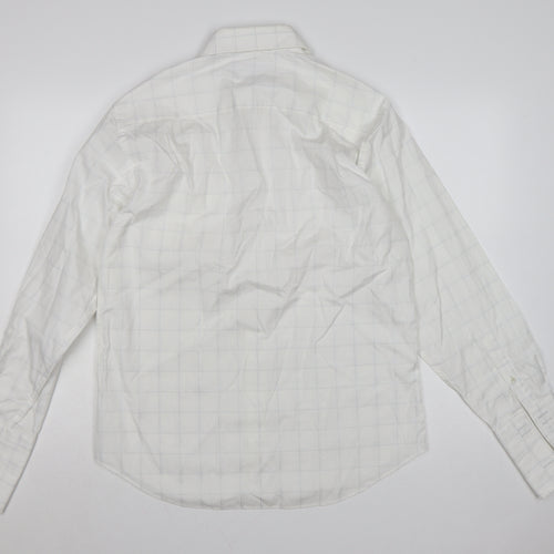 Next Men's White Check Pure Cotton Long Sleeve Button-Up Shirt 15.5in