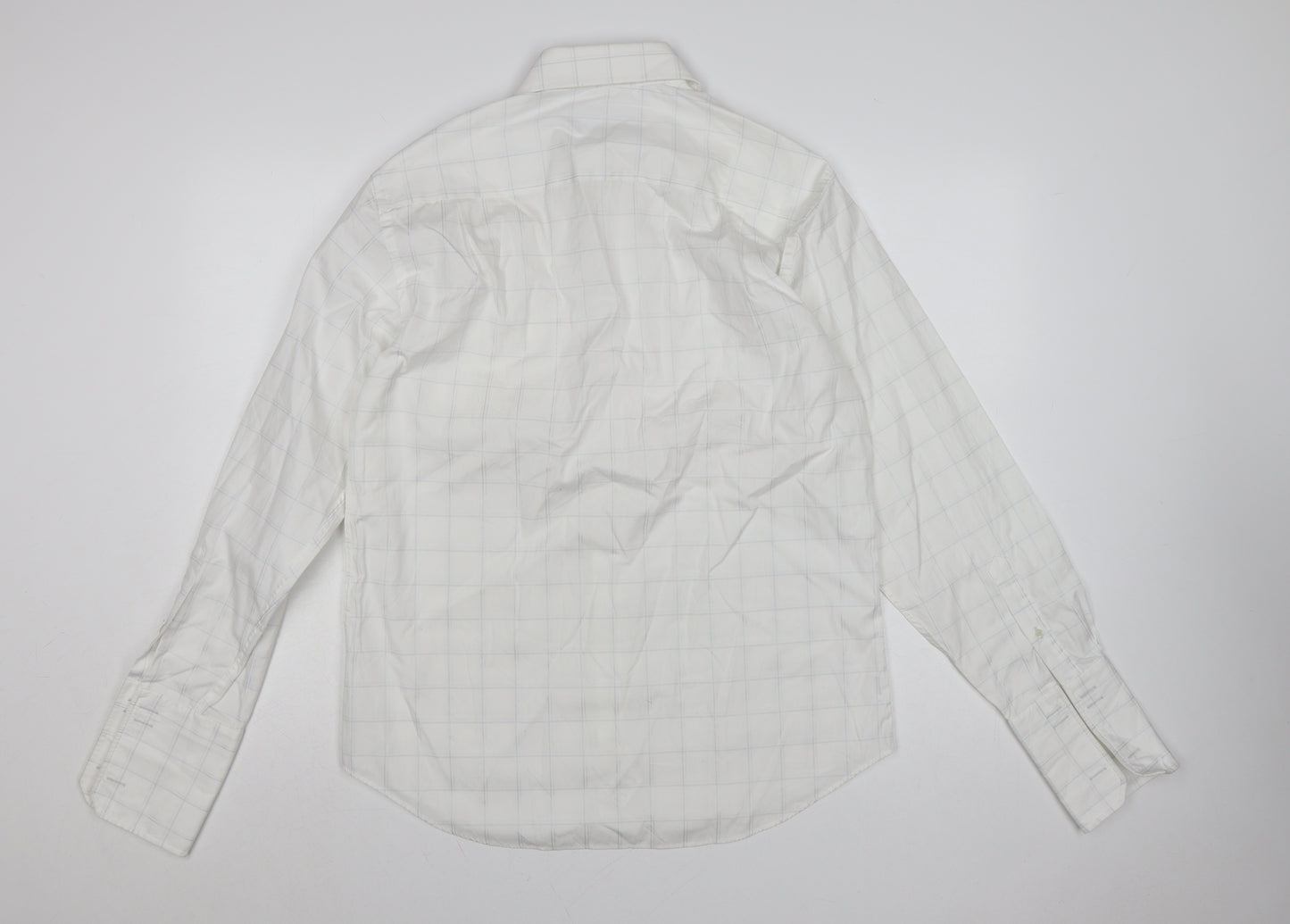 Next Men's White Check Pure Cotton Long Sleeve Button-Up Shirt 15.5in
