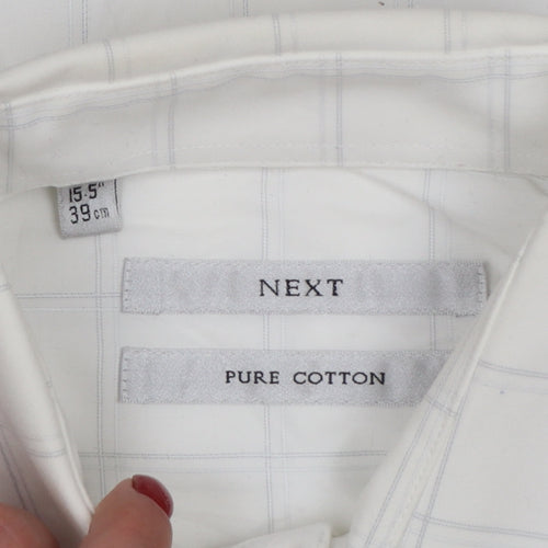 Next Men's White Check Pure Cotton Long Sleeve Button-Up Shirt 15.5in