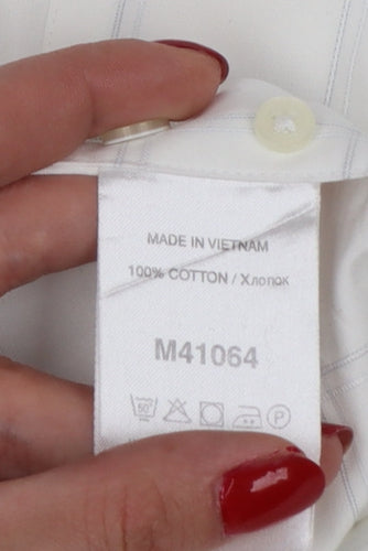 Next Men's White Check Pure Cotton Long Sleeve Button-Up Shirt 15.5in