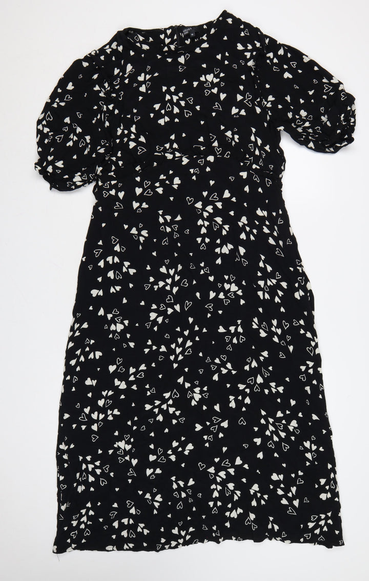 Nobody’s Child Black Heart Print Midi A-Line Dress Womens Size 16