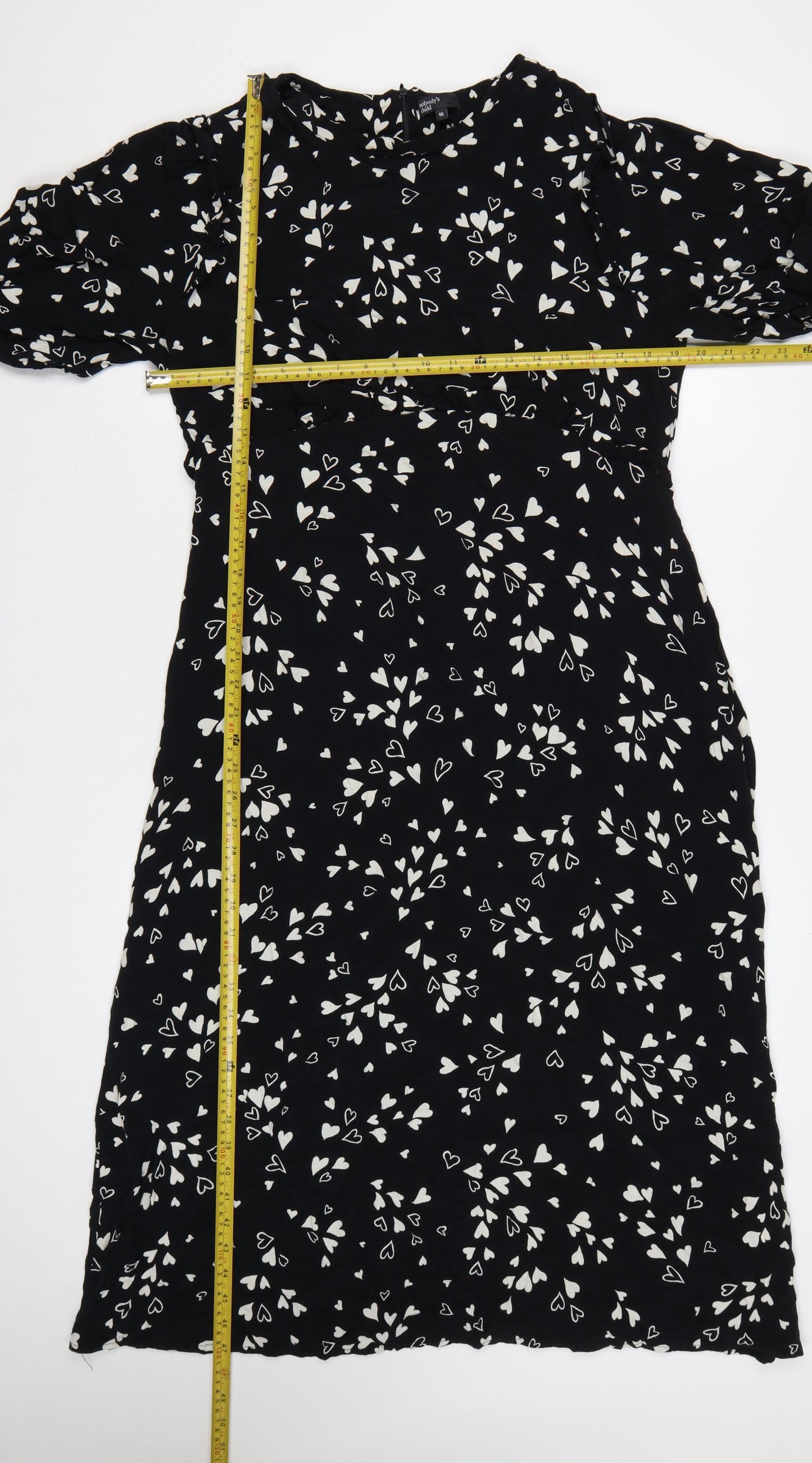 Nobody’s Child Black Heart Print Midi A-Line Dress Womens Size 16