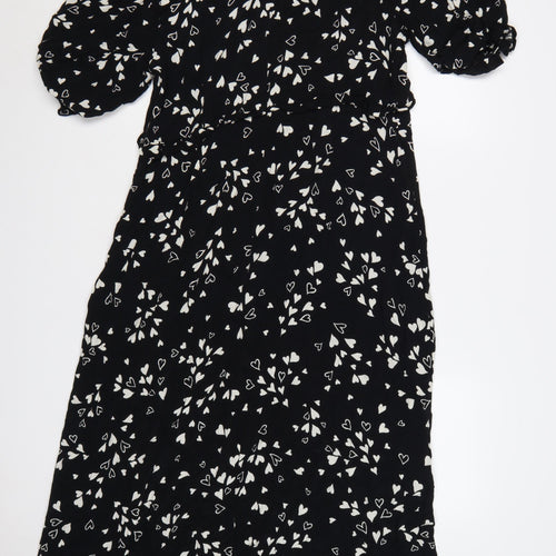 Nobody’s Child Black Heart Print Midi A-Line Dress Womens Size 16