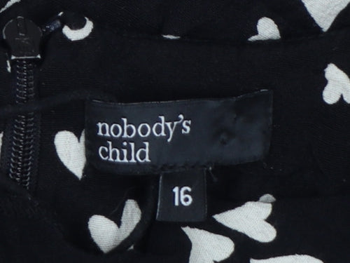 Nobody’s Child Black Heart Print Midi A-Line Dress Womens Size 16