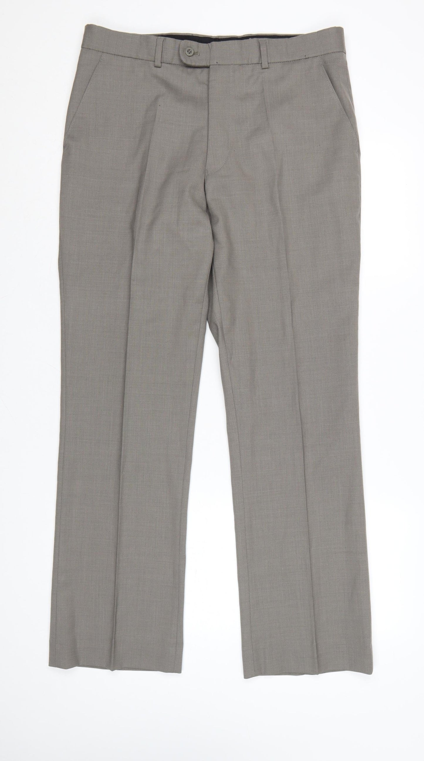 Burton Men's Grey Wool Blend Regular Fit Dress Trousers 34in