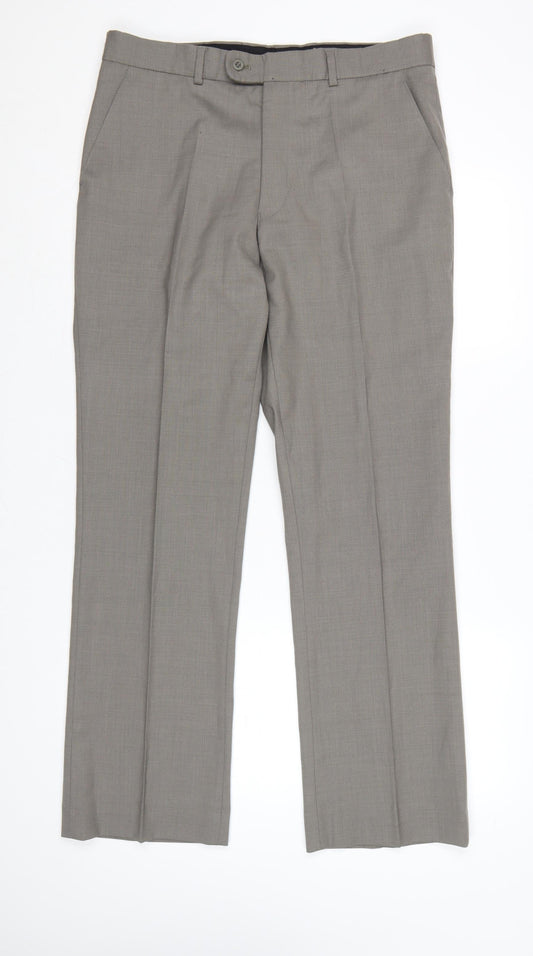 Burton Men's Grey Wool Blend Regular Fit Dress Trousers 34in