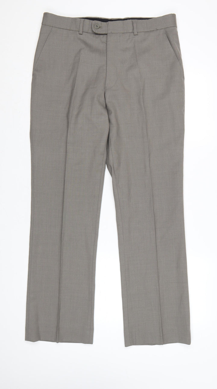Burton Men's Grey Wool Blend Regular Fit Dress Trousers 34in