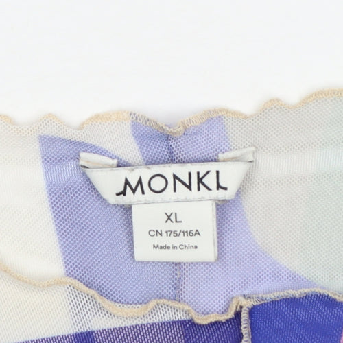 Monki Women Multicoloured Geometric Mesh Cropped Long Sleeve Blouse XL