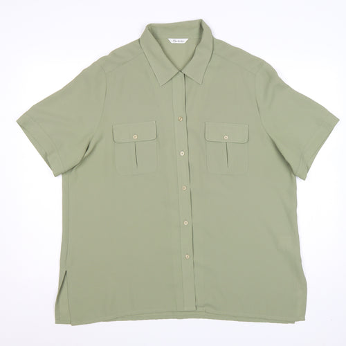 Berkertex Women Green Size 20 Button-Up Short Sleeve Shirt