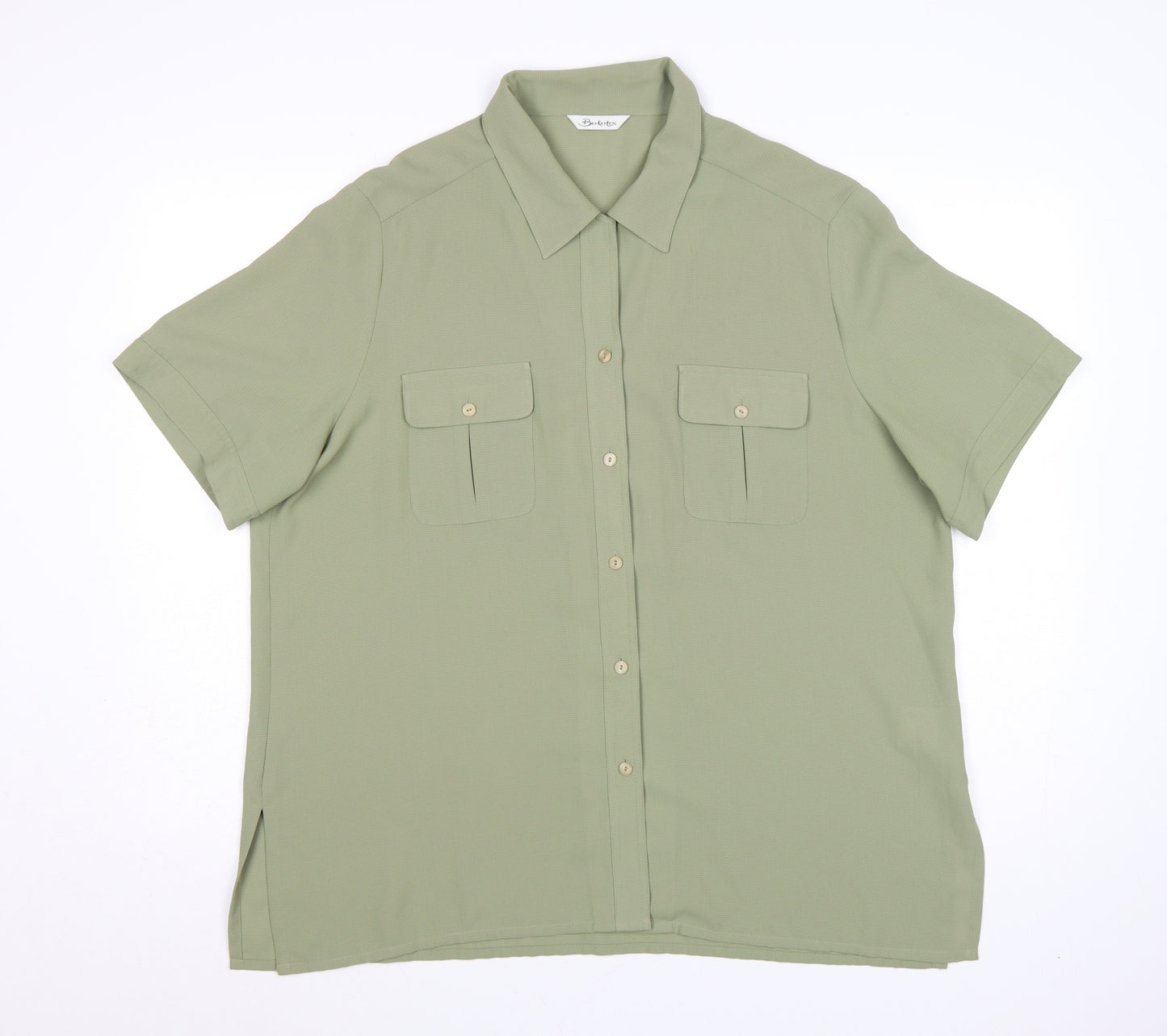 Berkertex Women Green Size 20 Button-Up Short Sleeve Shirt