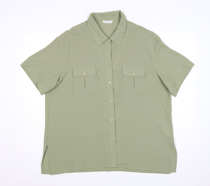 Berkertex Women Green Size 20 Button-Up Short Sleeve Shirt