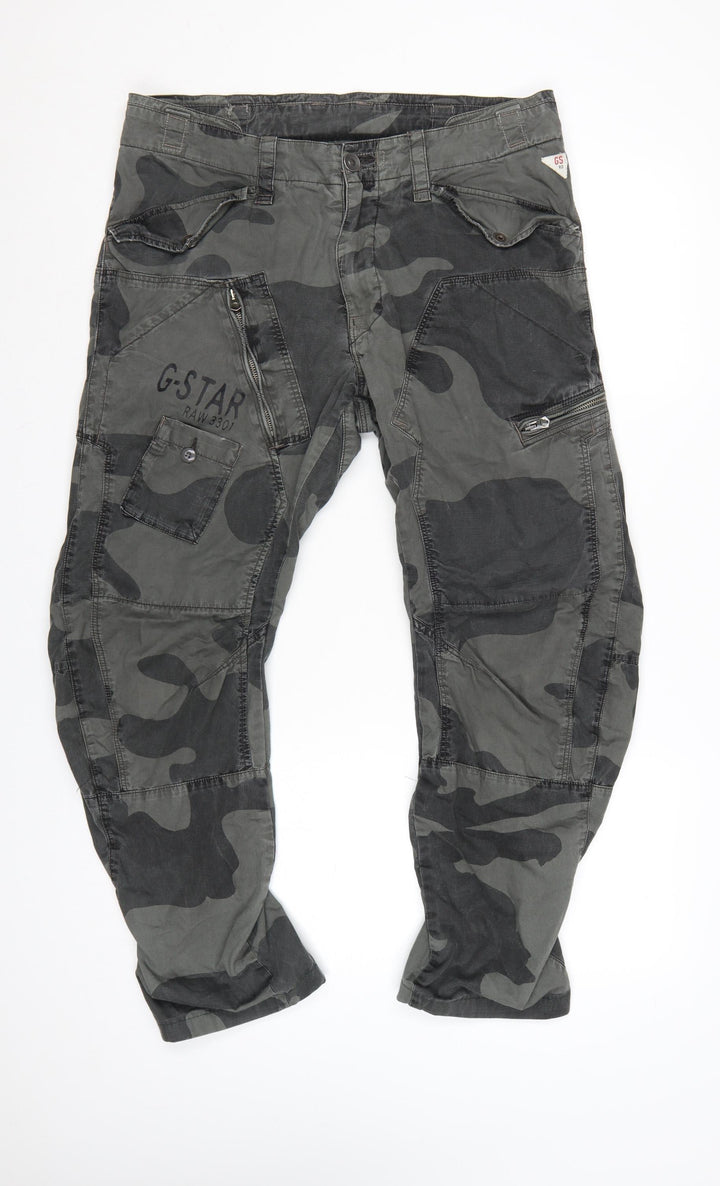 G-Star Men’s Green Camouflage Cargo Trousers Size 34W 32L Loose Tapered