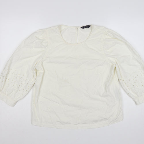 Marks and Spencer Womens Ivory 3/4 Sleeve Cotton Tunic Blouse Size 10