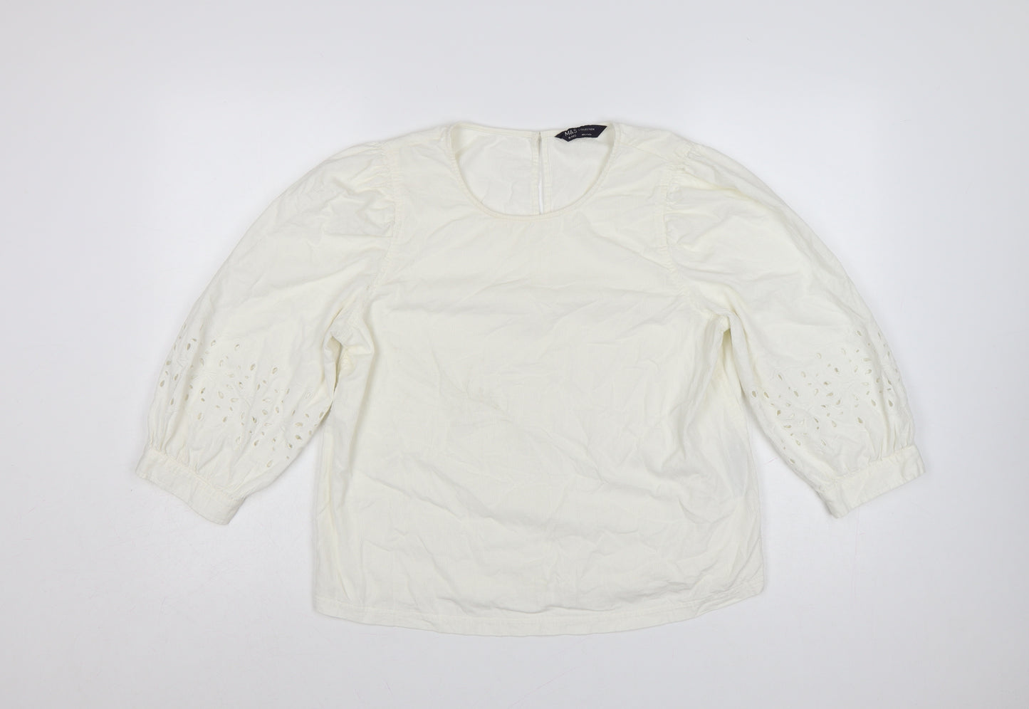 Marks and Spencer Womens Ivory 3/4 Sleeve Cotton Tunic Blouse Size 10