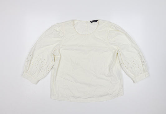 Marks and Spencer Womens Ivory 3/4 Sleeve Cotton Tunic Blouse Size 10