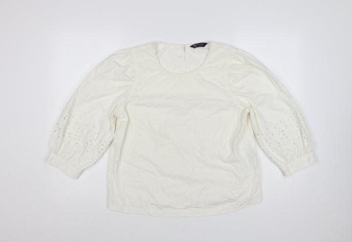 Marks and Spencer Womens Ivory 3/4 Sleeve Cotton Tunic Blouse Size 10