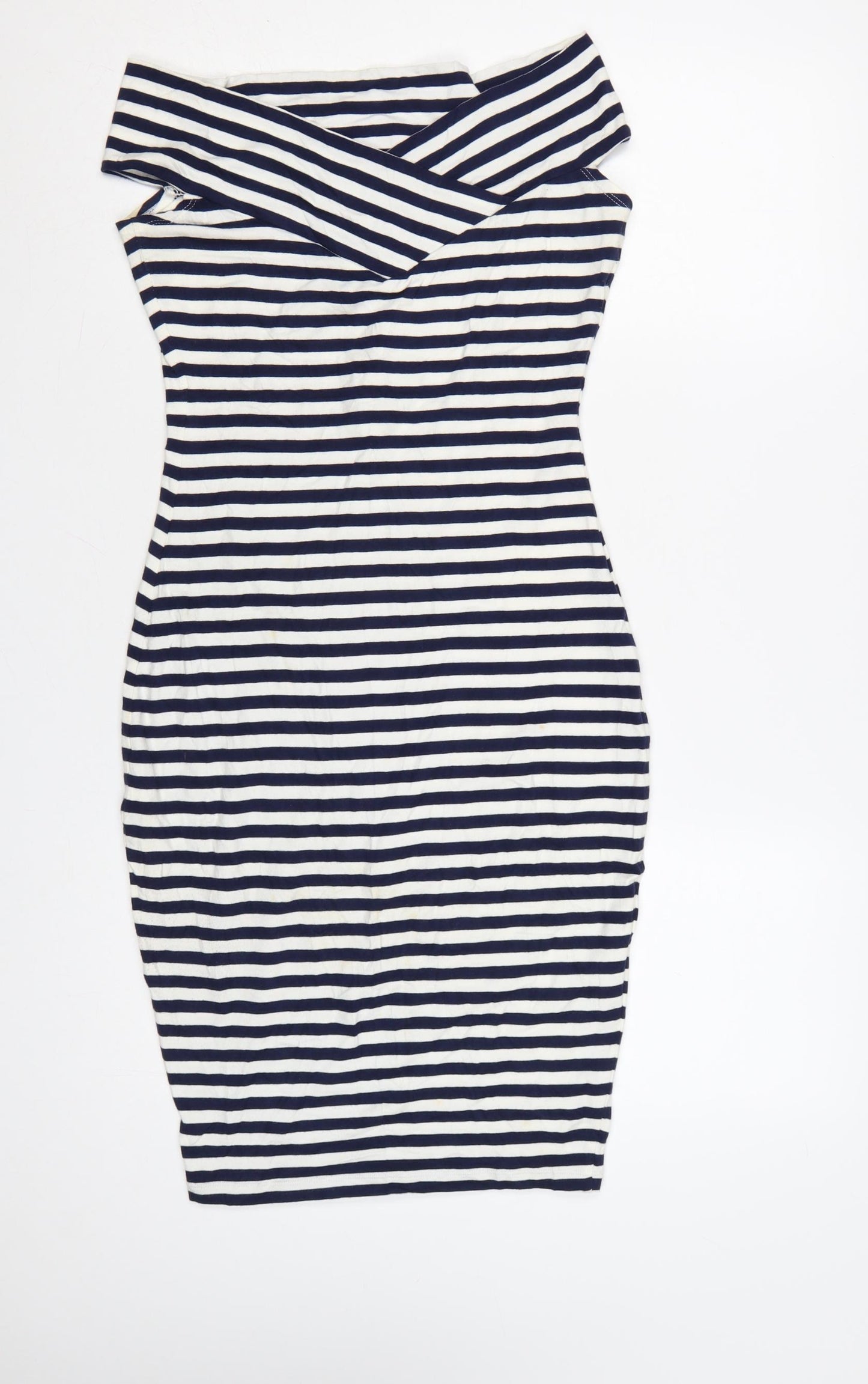French Connection Women Blue White Striped Bodycon Dress Size 8