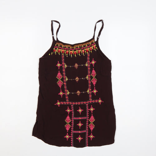 Monsoon Women Brown Bohemian Embroidered Camisole Top Size 10