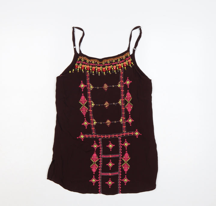 Monsoon Women Brown Bohemian Embroidered Camisole Top Size 10