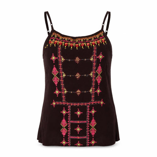 Monsoon Women Brown Bohemian Embroidered Camisole Top Size 10