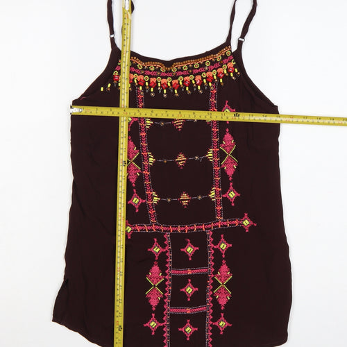 Monsoon Women Brown Bohemian Embroidered Camisole Top Size 10
