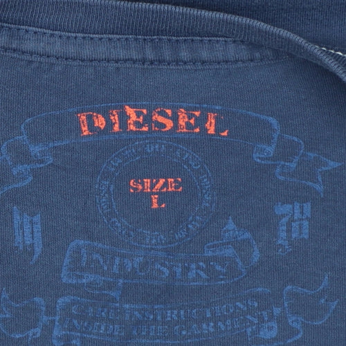 Diesel Women's Blue Graphic Skull T-Shirt L Cotton Casual Rock Style
