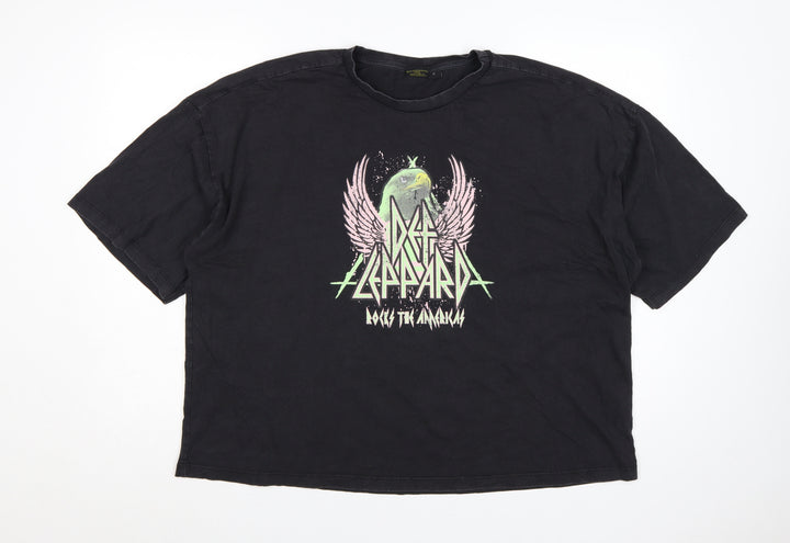 Primark Def Leppard Women's Black XL Relaxed Fit Graphic T-Shirt