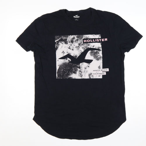 Hollister Men's Black Graphic Print Crew Neck Cotton T-Shirt L