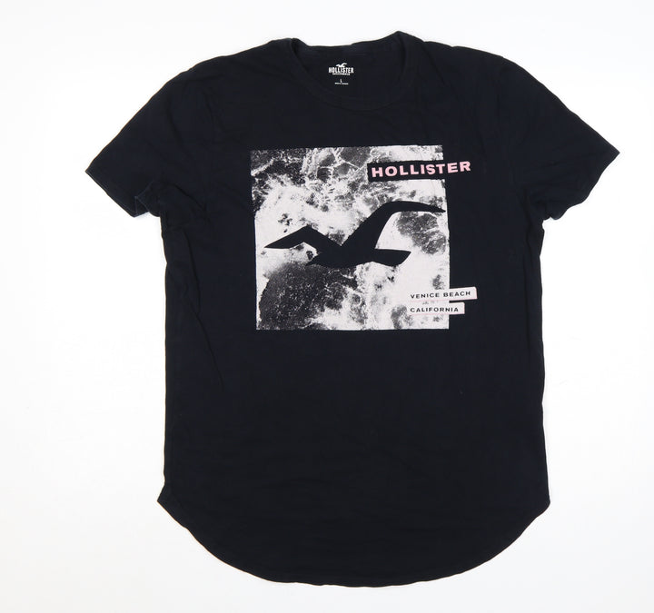 Hollister Men's Black Graphic Print Crew Neck Cotton T-Shirt L