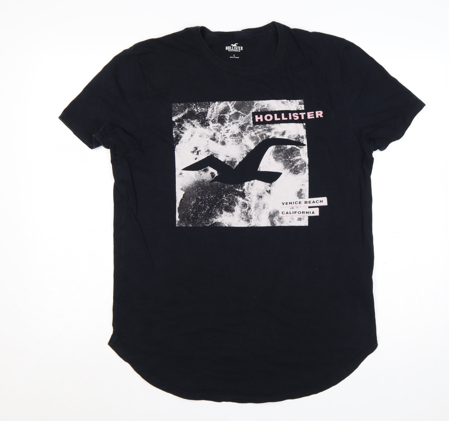 Hollister Men's Black Graphic Print Crew Neck Cotton T-Shirt L