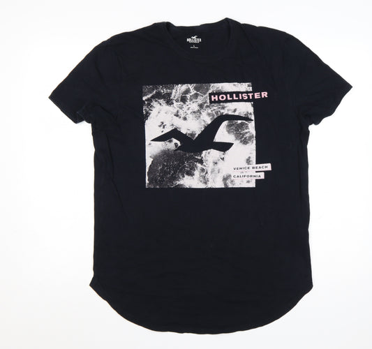 Hollister Men's Black Graphic Print Crew Neck Cotton T-Shirt L