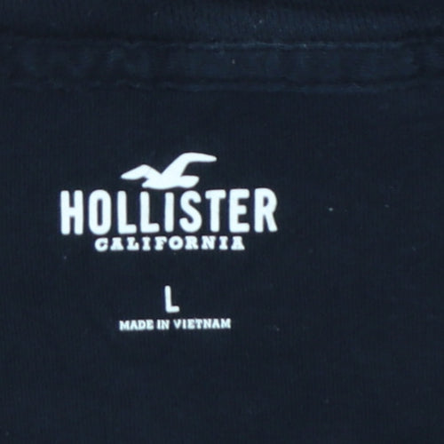 Hollister Men's Black Graphic Print Crew Neck Cotton T-Shirt L